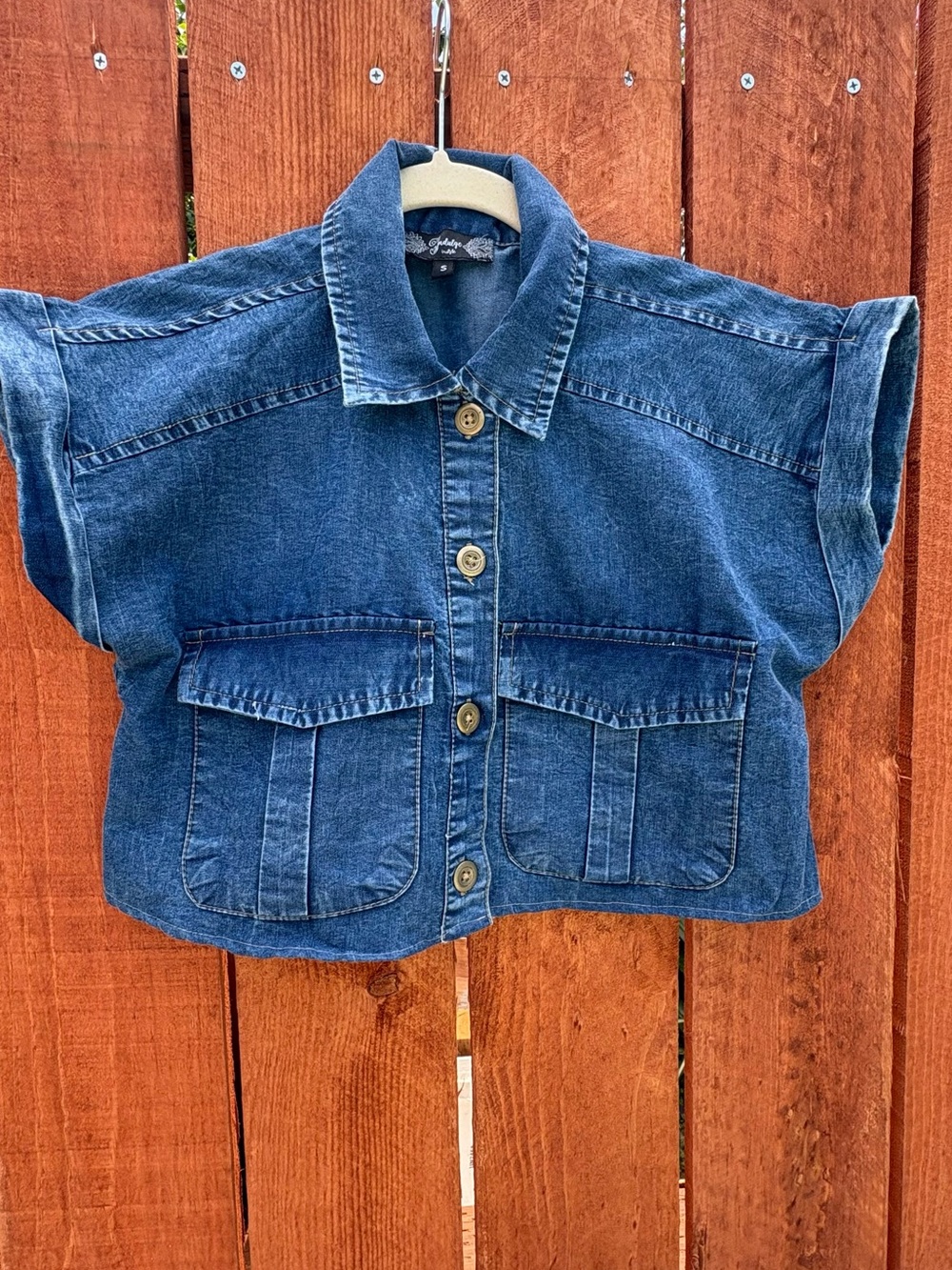 indulge Short-Sleeve Kids Denim Jacket in Deep Blue